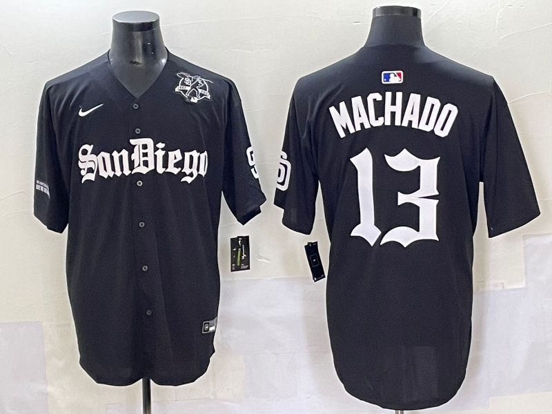Men 2025 San Diego Padres #13 Machado Black Five generations Joint Name Nike MLB Jersey style 15->san diego padres->MLB Jersey